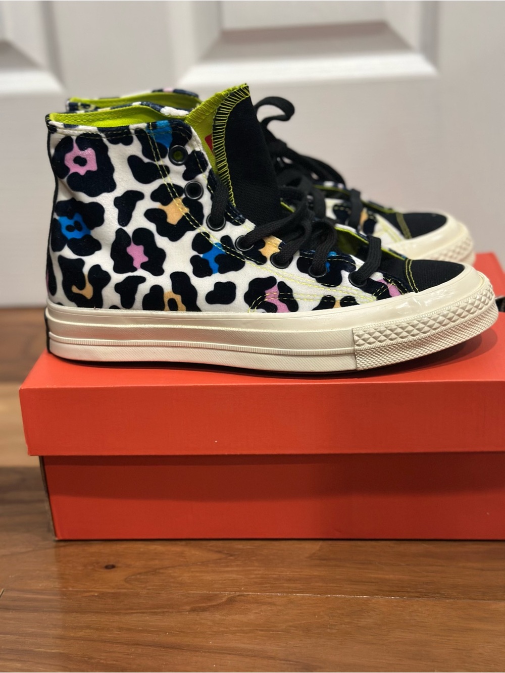 Converse High Top Sneakers - Black with White & Neon Yellow Accents